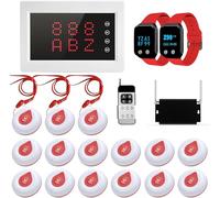 WNKRUN Caregiver Pager System 300m Nursing Alarm Call Button Wireless Calling System with 1 Display Receiver/2 Watches/1 Signal Amplifier/15 Call Buttons for Elderly Patient Nursing Home Nurse Station
