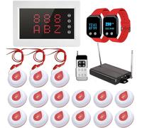 WNKRUN Caregiver Pager System 400m Nursing Alarm Call Button Wireless Calling System with 1 Display Receiver/2 Watches/1 Signal Amplifier/15 Call Buttons for Elderly Patient Nursing Home Nurse Station