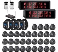 WNKRUN Restaurant Pager System Long Range Wireless Calling System with 2 Display Screens/30 Waterproof Call Buttons/2 Remote Controls/4 Watch Pagers