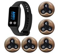 WNKRUN Restaurant Pager System Wireless Calling Pager System with 1 Waterproof Watch Pager and 5 3-Key Call Buttons (5 O3 Buttons)