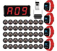 WNKRUN Restaurant Pager System Wireless Pager Calling System with 1 Display Receiver, 4 Waterproof Watches, 40 3-Key Call Buttons for Restaurants, Cafe, Factory