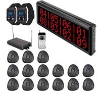 WNKRUN Wireless Calling System Remote Restaurant Pager System with 1 Call Number Display/1 Signal Amplifier/15 Waterproof Call Buttons/2 Watch Pagers for Cafes Hotels