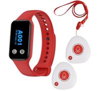 WNKRUN Wireless Caregiver Pager Calling System Call Button Nurse Alert System with 1 Watch Pager and 2 2-Key Call Buttons