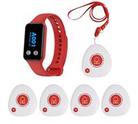 WNKRUN Wireless Caregiver Pager Calling System Call Button Nurse Alert System with 1 Watch Pager and 5 2-Key Call Buttons