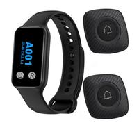 WNKRUN Wireless Paging System Restaurant Calling System with 1 Waterproof Watch Pager and 2 Call Buttons for Restaurant/Hospital/Hotel/Coffee/Bar (Black M1-2)