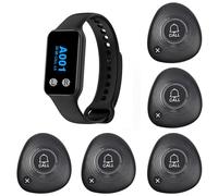 WNKRUN Wireless Restaurant Pager System Calling System with 1 Waterproof Watch Pager and 5 Call Buttons with Cancel Key