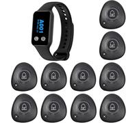 WNKRUN Wireless Restaurant Pager System with 1 Waterproof Watch Pager and 10 Call Buttons with Cancel Key