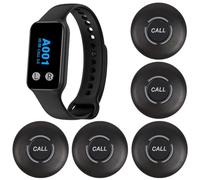 WNKRUN Wireless Restaurant Pager System with 1 Waterproof Watch Pager and 2 Call Buttons (5 N1 buttons)