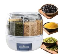 Wnnideo Rotating Grain Storage Bin 6 Grids Rice Container One-Click Output Large Capacity Food Dispenser For Rice Grains Sealed Moisture Proof Organizer (Small)