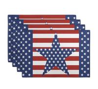 Wnoesat 4th of July Patriotic Stripes Freedom Stars Placemats Set of 4 Independence Day Memorial Day Place Mats 12x18 Inch Red White Blue Star Dining Table Mat for Home Party Decorations