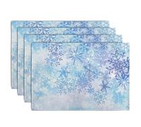 Wnoesat Blue Snowflake Winter Placemats Set of 4 Xmas Snow Place Mat Merry Christmas Linen Fabric Table Mats Washable Heat Resistant Placemat for Farmhouse Kitchen Dining Party Decoration