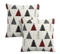 Wnoesat Buffalo Plaid Christmas Tree Pillow Covers 18x18 Set of 2 Red Black and White Xmas Decorative Outdoor Throw Pillow Cases Seasonal Farmhouse Cushion Case Winter Holiday Decor for Sofa Couch
