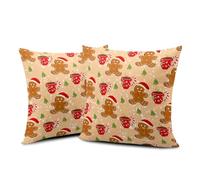 Wnoesat Christmas Gingerbread Man Pillow Covers 16x16 Set of 2 Xmas Tree Candy Cane Hot Cocoa Coffee Orange Decorative Throw Pillow Winter Snowflake Cushion Cases for Farmhouse Living Room Decor