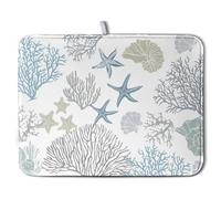 Wnoesat Coastal Dish Drying Mats for Kitchen Counter 18 x 24 Inch Summer Beach Drying Mat Coral Starfish Nautical Dish Rack Mat Ocean Themed Microfiber Absorbent Dish Drying Pad with Hanging Loop