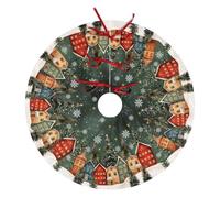 Wnoesat Dark Green Vintage Christmas Tree Skirt Winter 36 Inch Pine Tree Wonderland Forest Village Town House Snowflake Trees Skirts Mat for Xmas Holiday Ornament Rustic Farmhouse Decoration