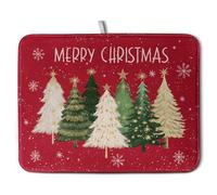 Wnoesat Merry Christmas Dish Drying Mat for Kitchen Counter 18x24 Inch Red Xmas Tree Snowflakes Drying Pad Winter Holiday Absorbent Microfiber Dish Draining Reversible Dish Drainer Rack Mat