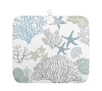 Wnoesat Summer Dish Drying Mat 16×18 Inch Coastal Nautical Kitchen Drying Mats Blue Gray Ocean Microfiber Dish Pad Heat Resistant Absorbent Dish Rack Mat for Home Kitchen Counter Decor