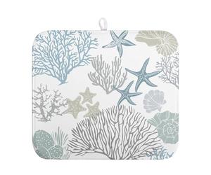 Wnoesat Summer Dish Drying Mat 16×18 Inch Coastal Nautical Kitchen Drying Mats Blue Gray Ocean Microfiber Dish Pad Heat Resistant Absorbent Dish Rack Mat for Home Kitchen Counter Decor
