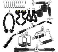 WNOEY LAT Bar Cable Attachment with Rubber Handgrips, Deluxe Heavy Duty Solid Curl Bar Revolving Hanger Home Gym Cable Attachments (White 35.5inch Set)