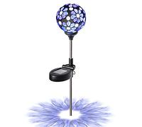 WNP Solar Garden Decorative Stakes Blue Outdoor Waterproof Mosaic Solar Powered Flower Petal Ball Light Colorful Glow for Yard Pathway Great Gift for Mom and Girls