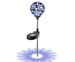 WNP Solar Garden Decorative Stakes Blue Outdoor Waterproof Mosaic Solar Powered Flower Petal Ball Light Colorful Glow for Yard Pathway Great Gift for Mom and Girls