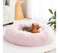 WNPETHOME Donut Dog Beds Large Sized Dog,Anti-Anxiety Caming Large Pet Bed,Fluffy Faux Fur Plush Puppy Bed，Warming Cozy Soft Round Bed for Pet, Cat Cuddler Cushion