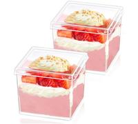 Wnqou 150ml/5oz Clear Dessert Cups, 50Pcs Reusable Square Dessert Cups, Mini Transparent Appetizers Serving Bowl for Desserts Mousses,Puddings,Party