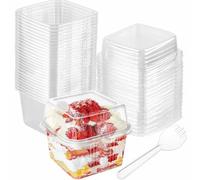 Wnqou 240ml / 8.5oz Clear Dessert Cups, 50Pcs Reusable Square Dessert Cups, Mini Transparent Appetizers Serving Bowl for Desserts Mousses,Puddings,Party