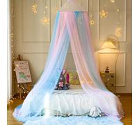 Wnqou Pink Blue Bed Canopy Mosquito Net,Princess Hanging Netting for Kids Bed Room Decor Mosquito Net for Baby Crib, Twin to King Size Bed