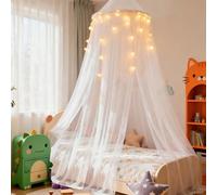 Wnqou Rainbow Bed Canopy for Girls,X-Large Princess Canopy Hanging Netting Bedroom Decor for Girls Mosquito Net for Baby Crib, Twin to King Size Bed (White+Lights)