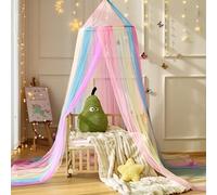 Wnqou Rainbow Bed Canopy,X-Large Princess Rainbow Canopy Hanging Netting for Girls Bedroom Decor,Kids Fairy Dream Play Tent for Room,Reading Corner