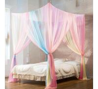 Wnqou Rainbow Bed Sky Double Bed Mosquito Net Anti Insect 4 Corner Post Canopy Overbed Singe Outdoor/Indoor Bedroom Travel Camping