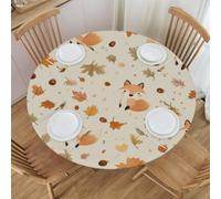 WNRRNW Autumn Fox Maple Leaf Round Tablecloth, Waterproof Elastic Fitted Table Cloth, Circle Cover for Indoor Dining & Outdoor Picnic Decor, S