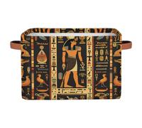 WNRRNW Egyptian Writing People Cube Storage Bins for Shelves, 15x11x9.5 inch Fabric Closet Organizers with PU Leather Handles, Foldable Toy Storage Baskets for Bedroom, Playroom