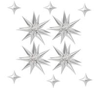 WNSIRVY 78 Pcs Silver Star Foil Balloons, 12 Point Spike Explosion Cone Mylar Balloon with Four Angle Balloons for Bachelorette Weddings Birthday Anniversary Party Decorations (Silver)