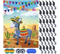 WNSIRVY Pin The Tail On The Donkey Mexican Donkey Party Games Poster With 30 Pcs Tails Stickers for Kids Birthday Mexican Fiesta Carnival Party Favors