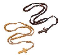 WNV 2Pcs Unisex Christian Rosary Beads Cross Necklace Natural Wood Prayer Beads with Crucifix, Brown & Dark Brown Collection