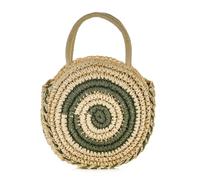 WNV Women Round Woven Straw Crossbody Handbag Handmade Colorblock Spiral Top-handle Summer Beach Purse Travel Daily Tote Bag, Green, S