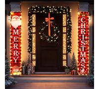 Wnvivi 1 Pair Lighted Christmas Banners for Outside,Light Up Merry Christmas Banner Christmas Porch Decor,Christmas Porch Sign Outdoor Decorations