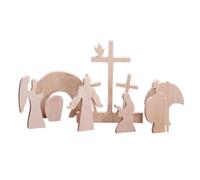 Wnvivi 11 Pcs Easter Resurrection Scene Set,Wooden Empty Tomb Cross Nativity Scene Decorations,Jesus Resurrection Set for Easter Decoration