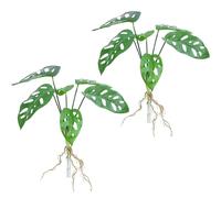 Wnvivi 2Pcs Artificial Hydroponic Plants,Simulation Plastic Green Plants,Fake Plant Potted Plants,Faux Monstera Leaf Tropical Plants for Vase Decor (A)