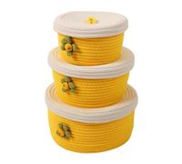 Wnvivi 3Pcs Cotton Rope Baskets,Woven Storage Shelf Baskets with Lid,Decorative Round Large Capacity Rope Basket or Laundry Towel Small Items(Yellow)