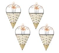 Wnvivi 4Pcs Vivid Artificial Hanging Orchid Bunch,Triangular Hanging Planters,Hanging Baskets Rustic Flower Pots Wall Decor-White