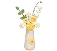 Wnvivi Handmade Knitted Flowers with Vase,Mini Crochet Lily of The Valley Rose Potted Plant,Artificial Crochet Flower Bouquet for Home Decor(Yellow)