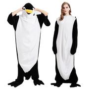 Wnvivi Penguin Blanket Hoodie,Wearable Blanket Onesie for Adult,Soft Funny Penguin Flannel Hoodie for Women (L)