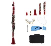 WNWN Clarinet ABS 17 Key BB Flat Soprano Binocular Clarinet With Cleaning Cloth Gloves 10 Reeds Screwdriver Case Woodwind Instrument Professional Clarinet (Color : Crimson)