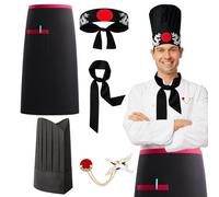 WNXBFO 5Pcs Chef Costume, Japanese Chef Outfit with Hat, Chef Hat, Headband, Tie, Apron and Brooch, Ideal for Cooking, Cosplay, Halloween Parties and Themed Events
