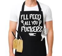 WNXBFO Aprons for Men, Kitchen Cooking BBQ Aprons for Men with Pockets, Adjustable Chef Apron, Funny Gifts for Dad, Husband, Grandad Birthday Gifts(I'll Feed All You)