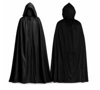WNXBFO Black Hooded Cloak 140 cm, Traitor's Satin Cape, World Book Day Costume, Elegant Full-Length Cloak for Theatre, Cosplay & Halloween