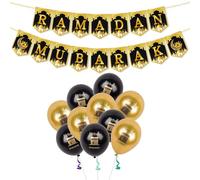 WNXBFO Ramadan Mubarak Decorations, Ramadan Mubarak Banner and 11 Eid Mubarak Balloons, Ramadan Decorations for Home Mantle Fireplace Happy Ramadan Wedding Birthday Party Supplies